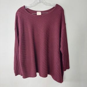 Kerisma Sweater Maroon Red size M/L asymmetrical hem scoop neck long sleeve